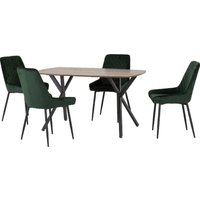 Alsip Oak Wooden Dining Table With 4 Green Velvet Chairs