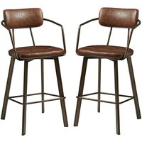 Alstan Vintage Brown Faux Leather Bar Stools In Pair