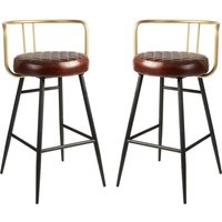 Avondale Red Leather Bar Stools With Metal Legs In Pair