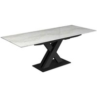 Altois Marble Top Extending Dining Table with Metal X-Shaped Base in Light Grey