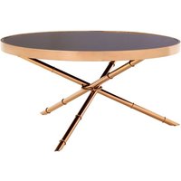 Alvara Black Glass Top Coffee Table With Rose Gold Bamboo Frame