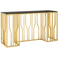 Alvara Rectangular Black Glass Top Console Table With Gold Frame