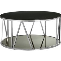Alvara Round Black Glass Top Coffee Table With Chrome Frame