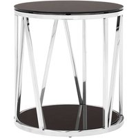 Alvara Round Black Glass Top Side Table With Chrome Frame