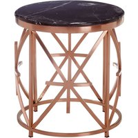 Alvara Round Black Marble Top Side Table With Rose Gold Frame