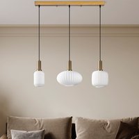 Alvion 3 Light Metal Ribbed Glass Pendant Light in Gold and White