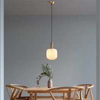 Alvion Metal Cylindrical Ribbed Glass Pendant Light in Gold and Black