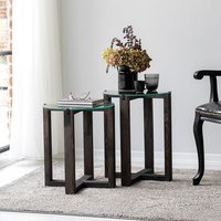 Amalfi Tempered Glass Top Nesting Side Tables with Anthracite Pine Wood Base