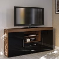 Amerax TV Sideboard In Walnut And Black High Gloss With 2 Doors Amerax TV Sideboard In Walnut And Black High Gloss With 2 Doors
