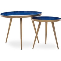 Amiga Blue Enamel Top Nest Of 2 Tables With Gold Legs
