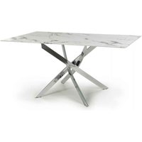 Amityville Marble Effect Dining Table With Chrome Legs - White