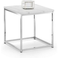 Sable Gloss White Marble Effect Lamp Table With Steel Frame