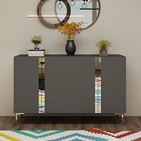 Anka Wooden Sideboard with 4 Doors in Anthracite and Silver