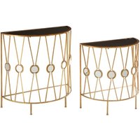 Annie Curved Glass Set Of 2 Console Tables With Gold Frame