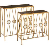 Annie Rectangular Glass Set Of 2 Console Tables With Gold Frame