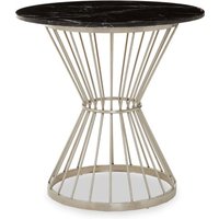 Anza Round Black Marble Top Side Table With Silver Metal Base