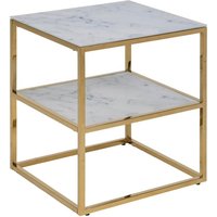 Arcata White Marble Glass Shelves Bedside Table With Gold Frame