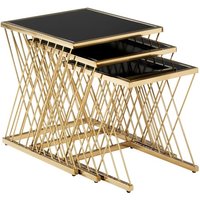 Arezza Black Glass Top Nest Of 3 Tables With Gold Steel Frame