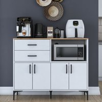 Arlivo Wooden Coffee Station Cabinets with 4 Doors 2 Drawers in White and Walnut