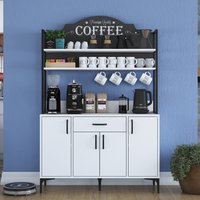 Arlivo Wooden Coffee Station Cabinets with 4 Doors 2 Shelf in White