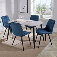 Arta Dining Table In Grey Oak With 4 Blue Diamond Chairs