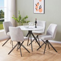 Arta Gloss White Round Sintered Stone Dining Table with 4 Light Grey Fabric Chairs