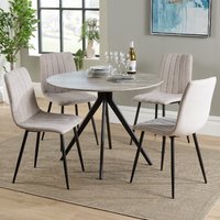 Arta Round Grey Wooden Dining Table 4 Natural Straight Chairs