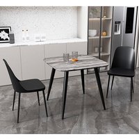 Arta Square Grey Wooden Dining Table 2 Curve Plastic Black Chairs