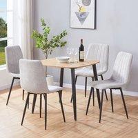 Arta Square Oak Wooden Dining Table with 4 Light Grey Straight Stitch Fabric Chairs