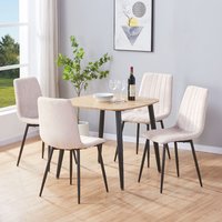 Arta Square Oak Wooden Dining Table with 4 Natural Straight Stitch Fabric Chairs
