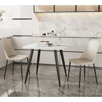 Arta Square White Wooden Dining Table 2 Curve Calico Chairs