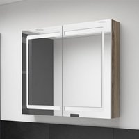 Arvada Bathroom Mirrored Cabinet In White And Oak With LED