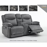 Arvexo Fabric Manual Recliner 2 Seater Sofa with Console in Grey