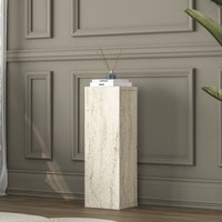 Aserio Medium Wooden Side Table in Travertine Marble Effect