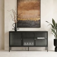 Athero Metal Sideboard with 3 Fluted Glass Doors in Black