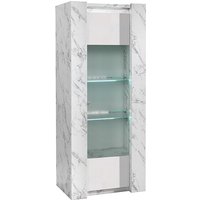 Attoria LED 1 Door Wooden Display Cabinet White Marble Effect
