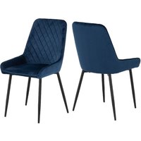 Avah Blue Velvet Dining Chairs With Black Legs In Pair