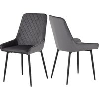 Avah Grey Velvet Dining Chairs With Black Legs In Pair