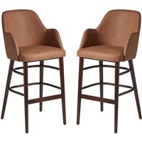 Avelay Cognac Vintage Faux Leather Bar Stools In Pair