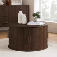 Avenel Round Wooden Fluted Coffee Table with Storage in Walnut