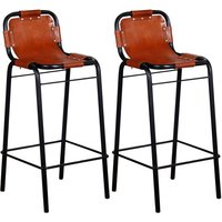 Averi Outdoor Brown Leather Bar Chairs In A Pair