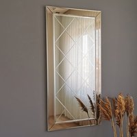 Avyra Glass Diamond Pattern Wall Mirror in Bronze