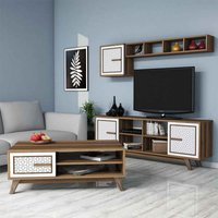 Ayla Wooden Entertainment Unit with Coffee Table Set in Walnut and White