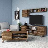 Ayla Wooden Entertainment Unit with Coffee Table Set in Walnut