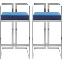 Azaltro Blue Velvet Bar Stools With Silver Metalframe In Pair