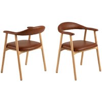 Aztec Brown PU Leather Dining Chairs With Oak Frame In Pair