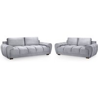 Aztec Plush Velvet 3+2 Seater Sofa Set In Grey