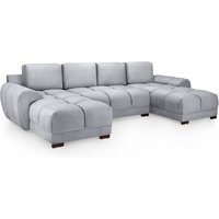 Aztec Plush Velvet U Shaped Corner Sofa In Grey