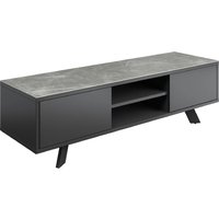 Azure Matte Grey Ceramic Top TV Stand With Grey Wooden Base