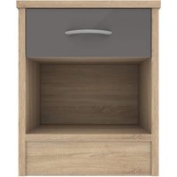 Babylon Wooden Bedside Cabinet With 1 Grey Gloss Drawer In Oak